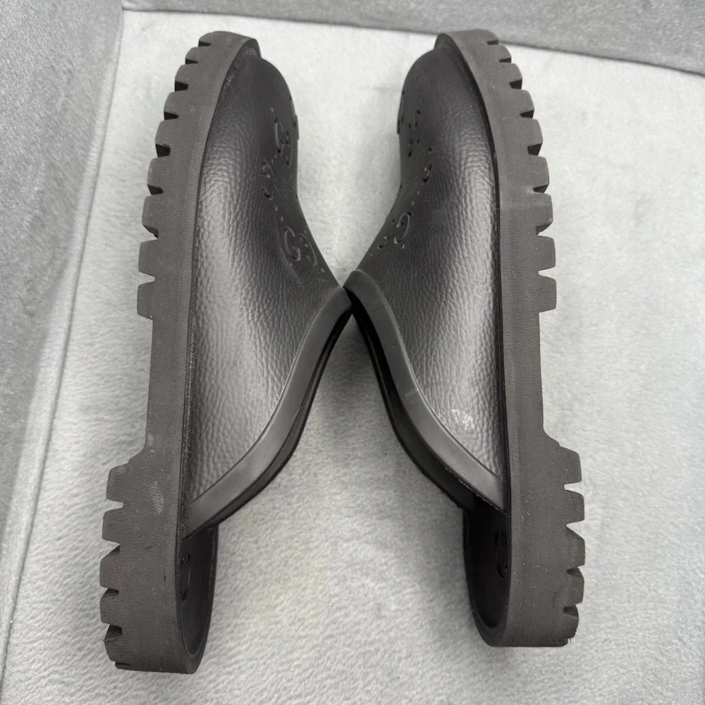 Gucci Cut Out Monogram Black 100% Rubber Slip-On Sandals Men's G 11 US 12